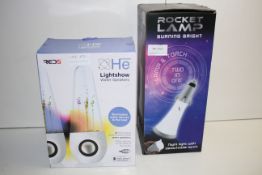 2X BOXED ASSORTED ITEMS TO INCLUDE RED5 LIGHTSHOW WATER SPEAKERS & ROCKET LAMPCondition