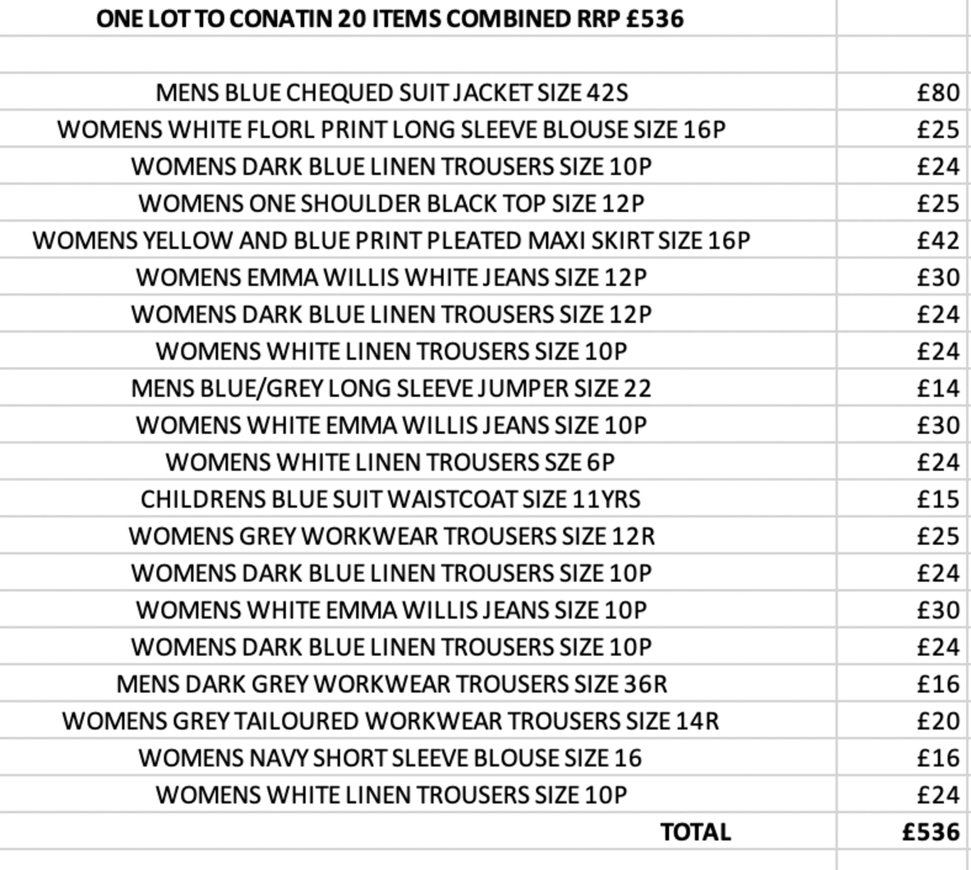 ONE LOT TO CONATIN 20 ITEMS COMBINED RRP £536 (1057)Condition ReportALL ITEMS ARE BRAND NEW WITH