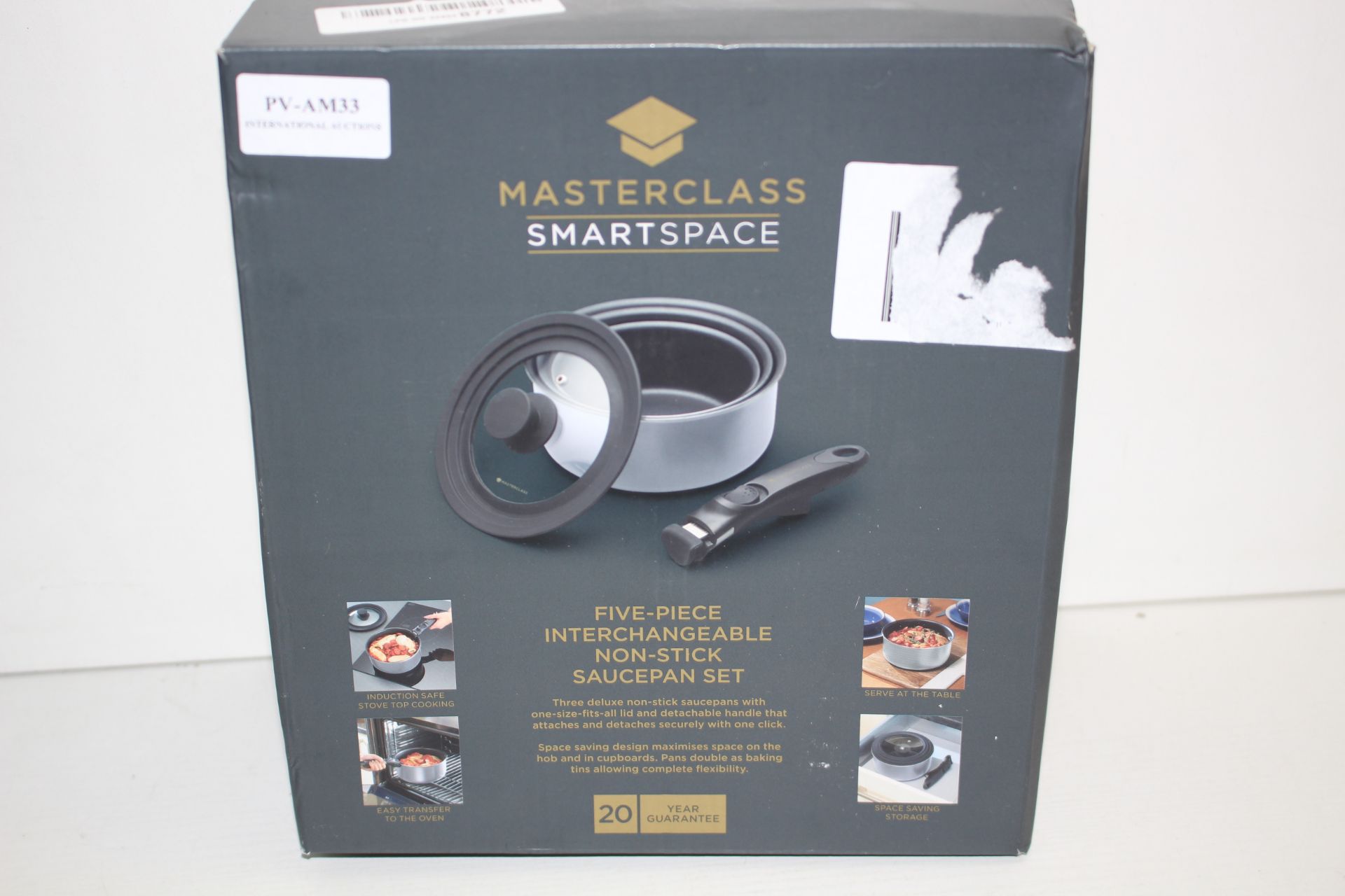 BOXED MASTERCLASS SMARTSPACE FIVE-PIECE INTERCHANGEABLE NON-STICK SAUCEPAN SET RRP £54.99Condition