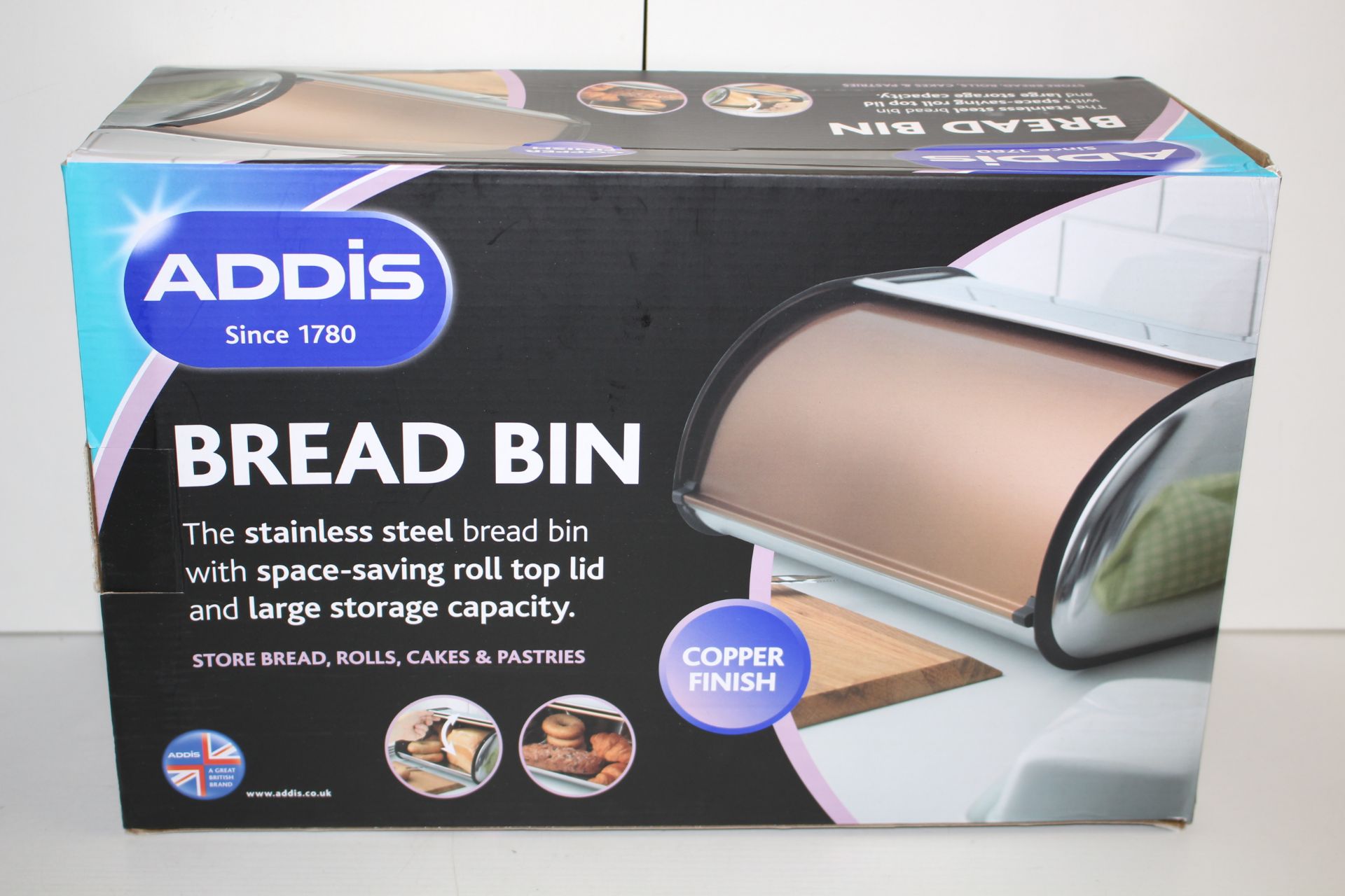 BOXED ADDIS STAINLESS STEEL BREAD BIN COPPER FINISH RRP £16.00Condition ReportAppraisal Available on