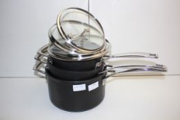 UNBOXED LE CREUSET 3 PIECE PAN SET WITH LIDS RRP £147.00Condition ReportAppraisal Available on