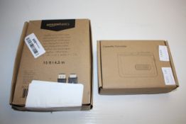 2X BOXED ASSORTED ITEMS TO INCLUDE AMAZON BASICS DISPLAY PORT TO HDMI CABLE & CASSETTE