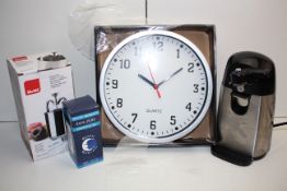 4X ASSORTED BOXED/UNBOXED ITEMS TO INCLUDE WALL CLOCK, IBILI DOUGHNUT MAKER & OTHER (IMAGE DEPICTS