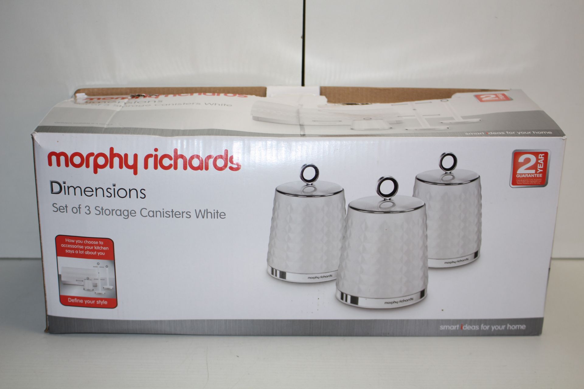 BOXED MORPHY RICHARDS DIMENSIONS SET OF 3 STORAGE CANISTERS WHITE RRP £23.49Condition