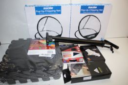 7X ASSORTED ITEMS TO INCLUDE CHIPPING NETS, FOAM TILES, ADIDAS ELBOW SUPPORT, FITNATION SOCKS &