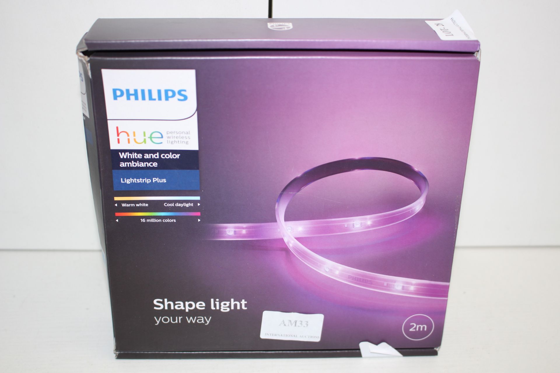 BOXED PHILIPS HUE PERSONAL WIRELESS LIGHTING WHITE AND COLOUR AMBIANCE LIGHTSTRIP PLUS RRP £87.