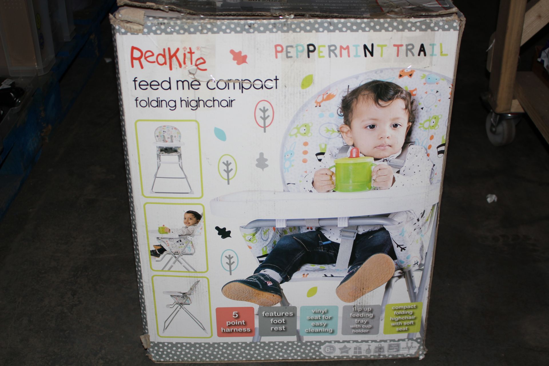 BOXED RED KITE PEPPERMINT TRAIL FEED ME FOLDING COMPACT HIGH CHAIR RRP £39.96Condition