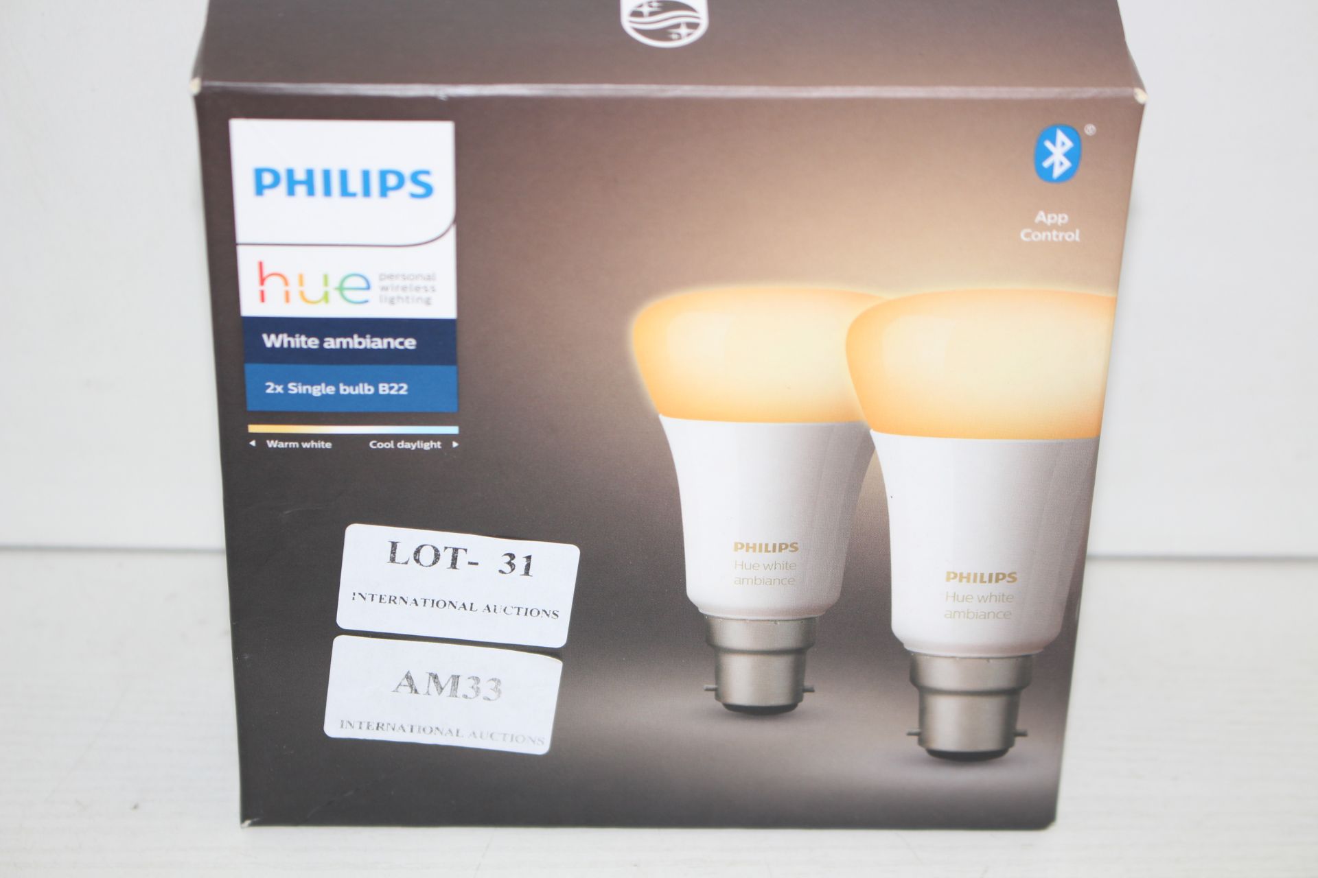 BOXED PHILIPS HUE PERSONAL WIRELESS LIGHTING WHITE AMBIANCE 2X SINGLE BULB B22Condition