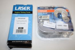 2X BOXED ASSORTED ITEMS TO INCLUDE OSRAM COOL BLUE BOOST LIGHTS H4 & LASER ENGINE TIMING