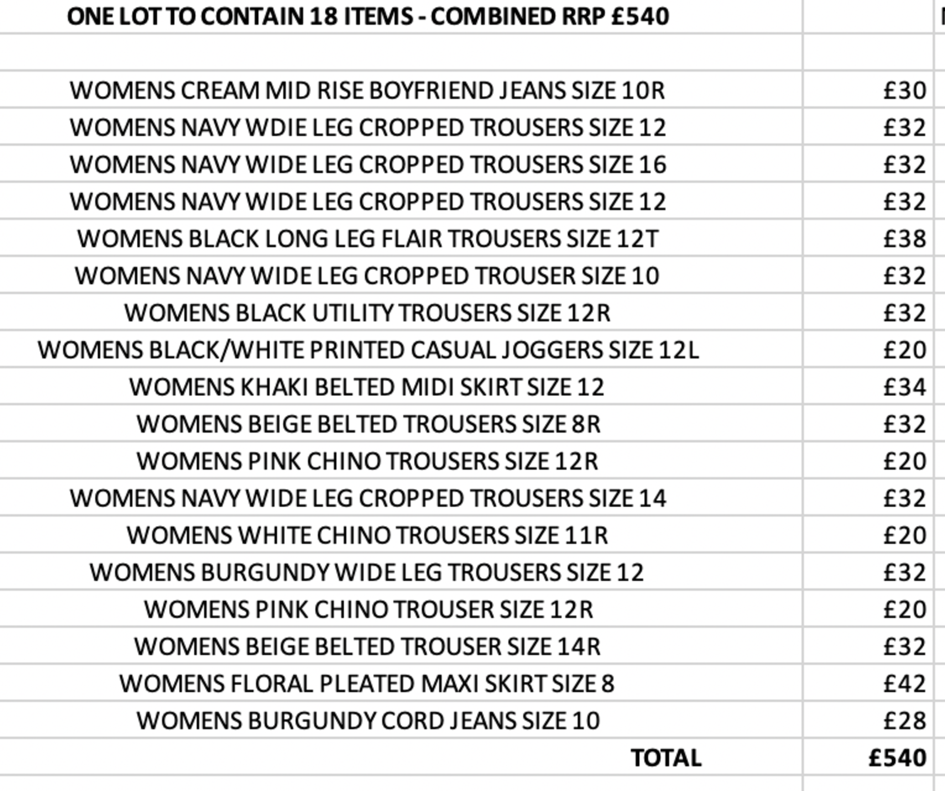 ONE LOT TO CONTAIN 18 NEXT ITEMS - COMBINED RRP £540 (1082)