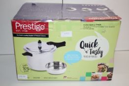 BOXED PRESTIGE 6 LITRE SLEEK & SIMPLE ALUMINIUM PRESSURE COOKER WITH STEAMER RRP £39.99Condition