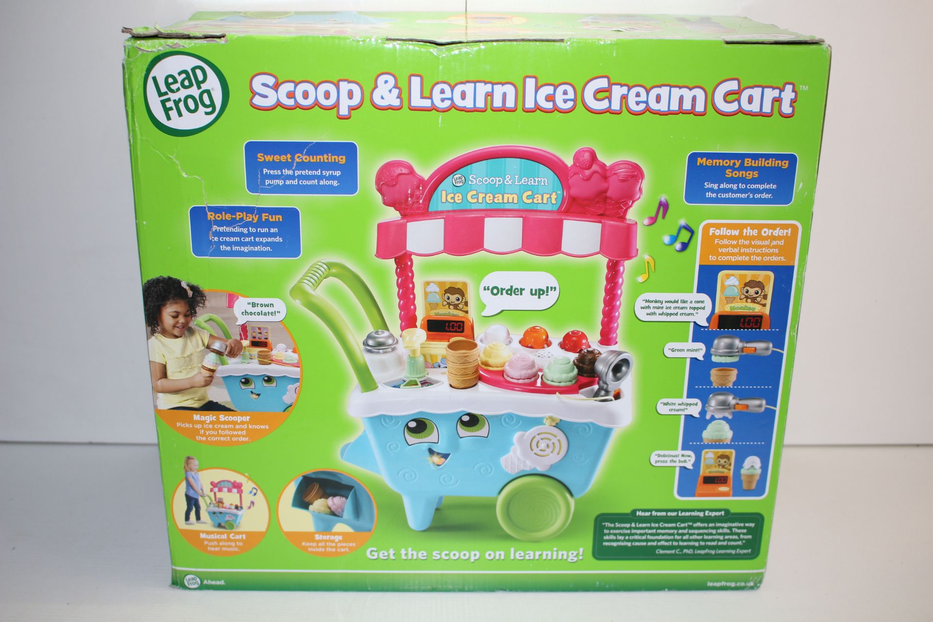 BOXED LEAP FROG SCOOP & LEARN ICE CREAM CART RRP £39.99Condition ReportAppraisal Available on