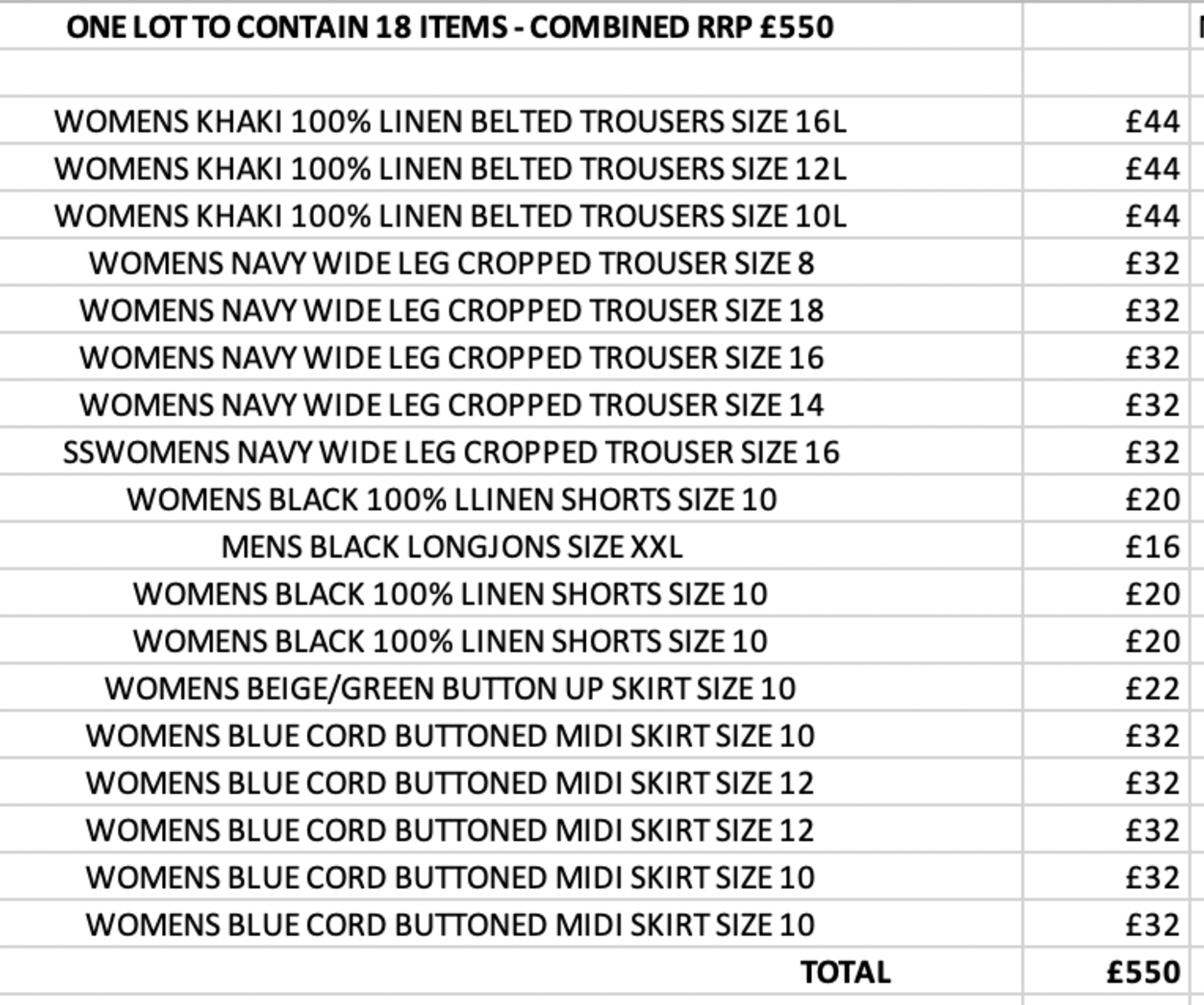 ONE LOT TO CONTAIN 18 NEXT ITEMS - COMBINED RRP £550 (1088)