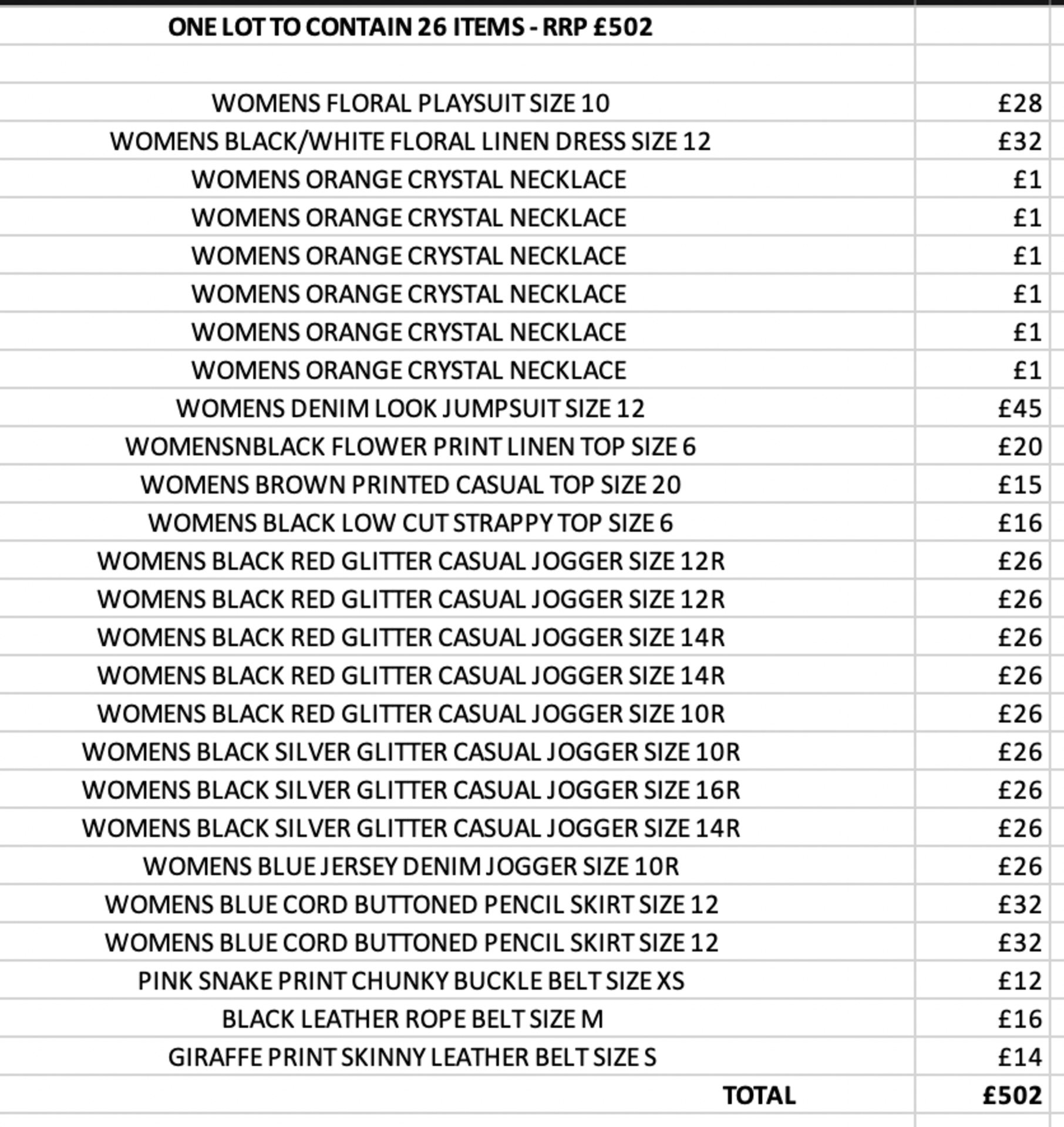 ONE LOT TO CONTAIN 26 ITEMS - RRP £502 (2012)