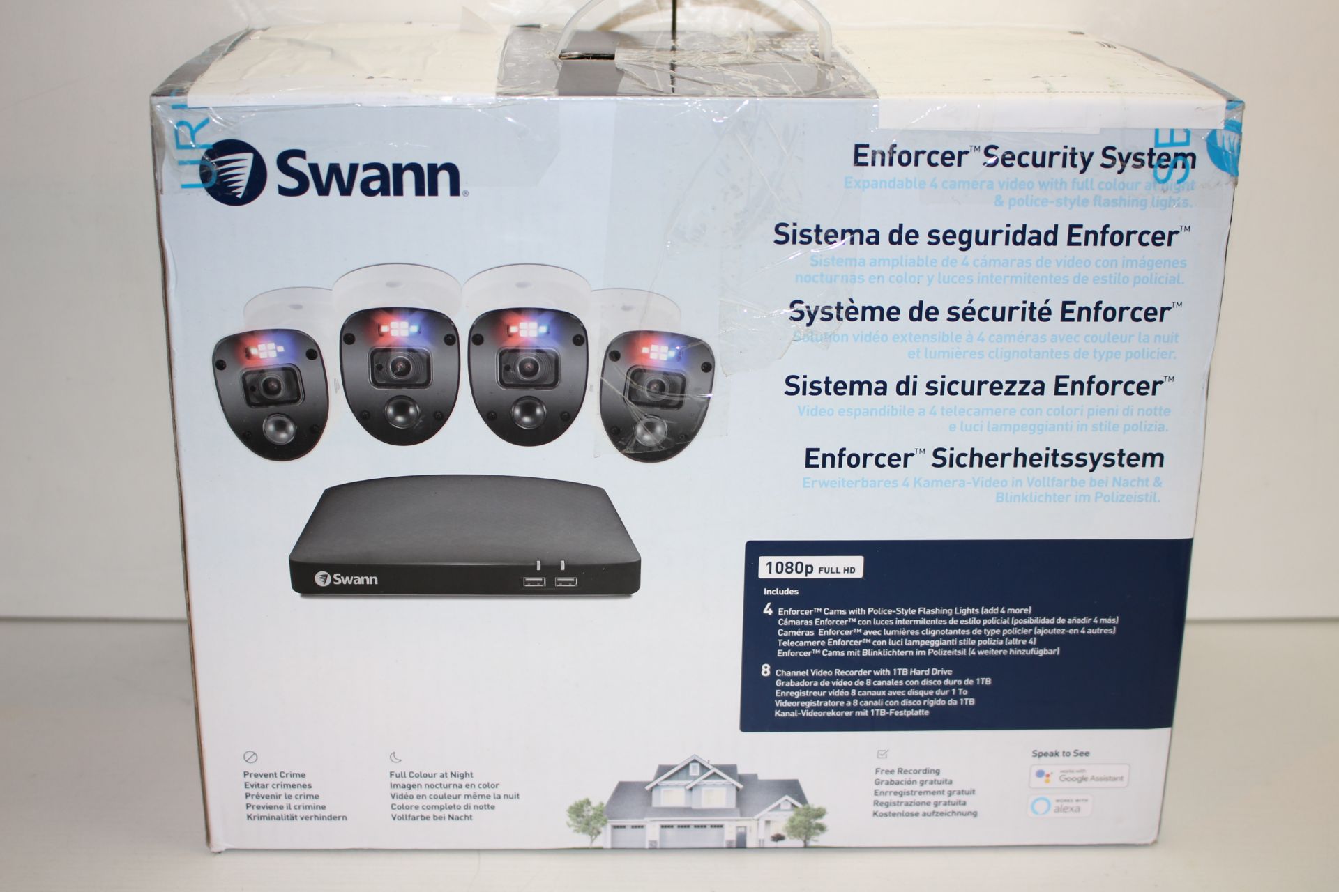 BOXED SWANN ENFORCER SECURITY SYSTEM EXPANDABLE 4 CAMERA VIDEO WITH FULL COLOUR DIGITAL & POLICE