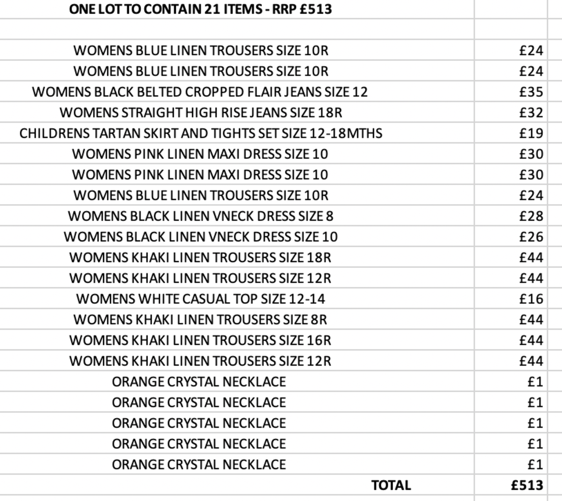 ONE LOT TO CONTAIN 21 ITEMS - RRP £513 (2019)