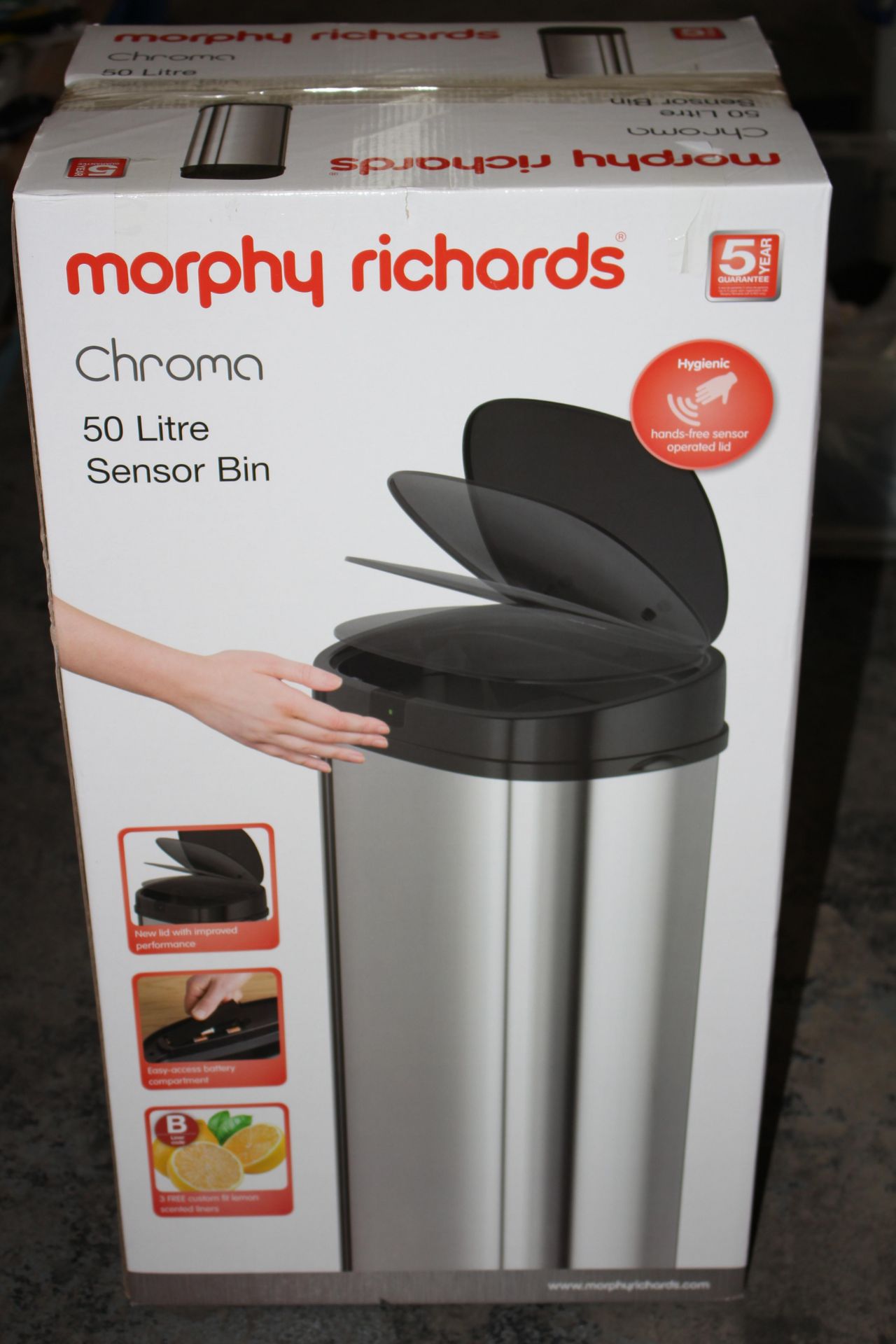 BOXED MORPHY RICHARDS CHROMA 50LITRE SENSOR BIN RRP £49.99Condition ReportAppraisal Available on