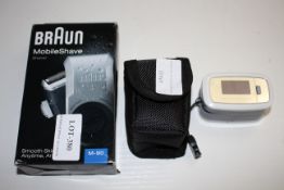 2X ASSORTED ITEMS TO INCLUDE BRAUN MOBILE SHAVE & PULSE OXIMETER MODEL: CMS5001Condition