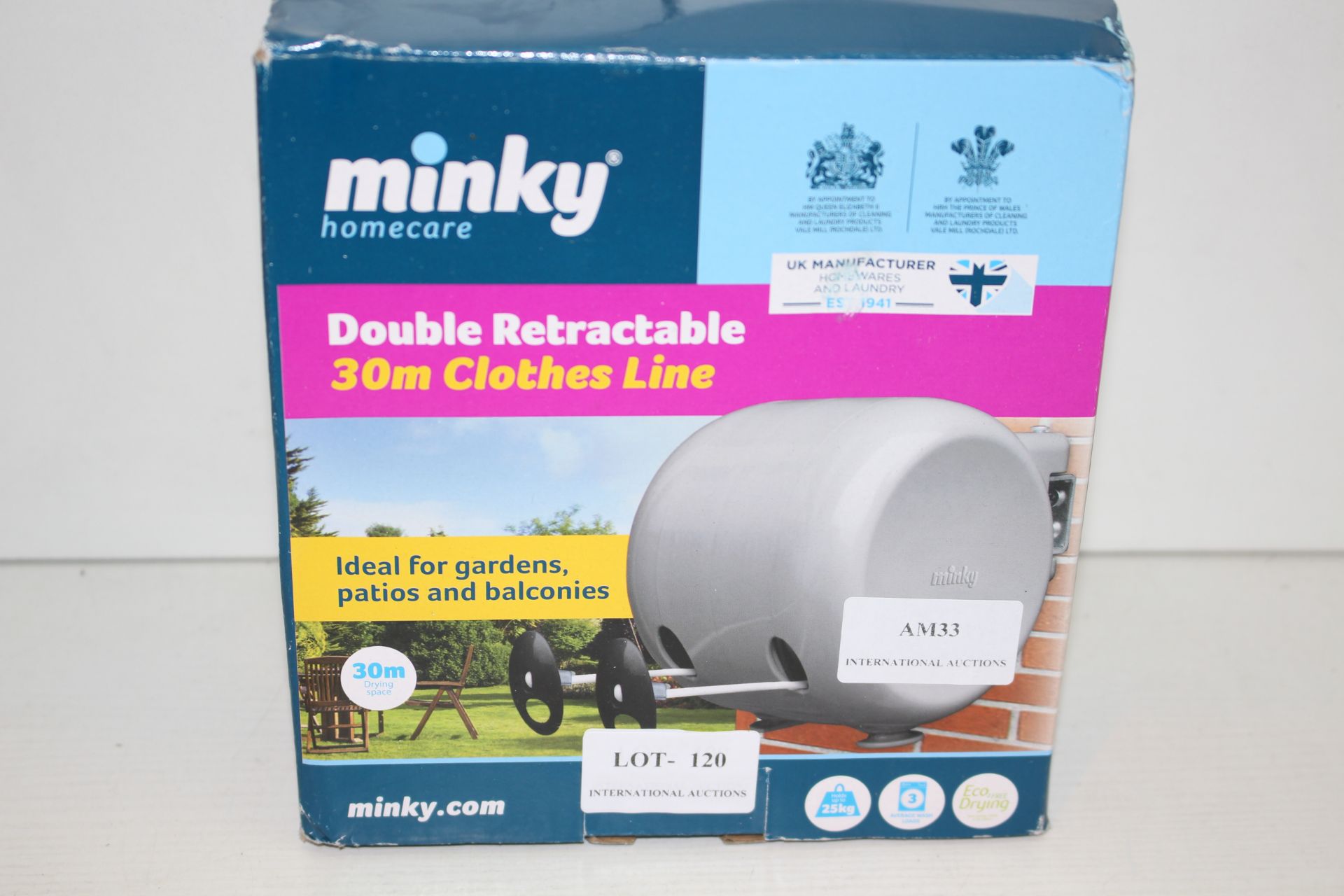 BOXED MINKY DOUBLE RETRACTABLE 30M CLOTHES LINE RRP £16.00Condition ReportAppraisal Available on