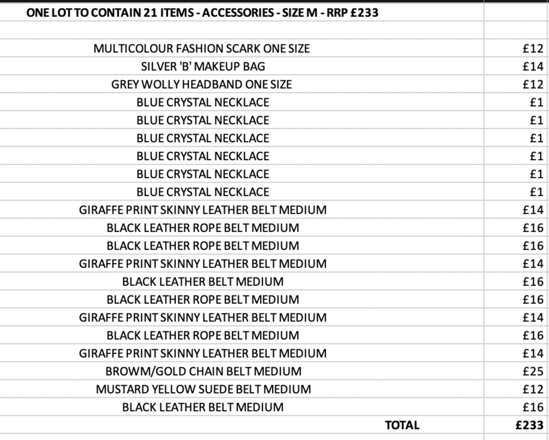 ONE LOT TO CONTAIN 21 ITEMS - ACCESSORIES - SIZE M - RRP £233 (2009)