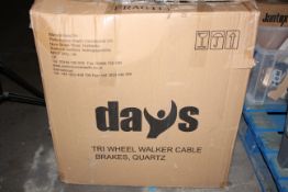 BOXED PERFORMANCE HEALTH DAYS TRI WHEEL WALKER WITH CABLE BRAKES RRP £64.67Condition ReportAppraisal