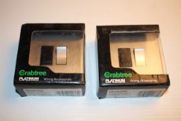 2X BOXED CRABTREE PLATINUM WIRING ACCESSORIES SWITCH S/STEEL EFFECT BLACK INTERIOR SWITCH COMBINED