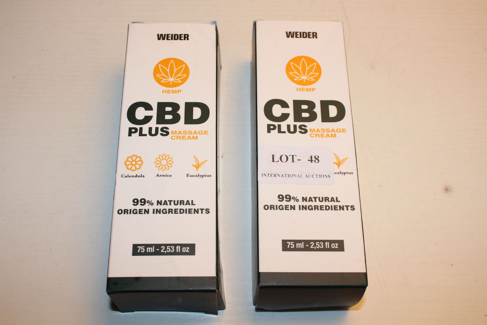 2X BOXED WEIDER HEMP CBD PLUS MASSAGE CREAM 75ML Condition ReportAppraisal Available on Request- All