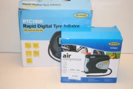 2X BOXED ASSORTED RING AIR COMPRESSOR/TYRE INFLATORS COMBINED RRP £62.00Condition ReportAppraisal