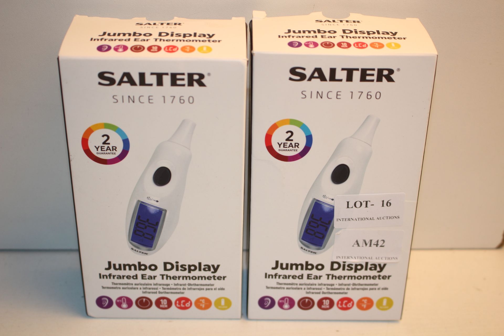 2X BOXED SALTER JUMBO DISPLAY INFRARED EAR THERMOMETERS COMBINED RRP £67.88Condition ReportAppraisal