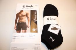 X 2 ASSORTED PRINGLE ITEMS PAIRS OF TRAINER SOCKS AND BOXERS Condition ReportAppraisal Available