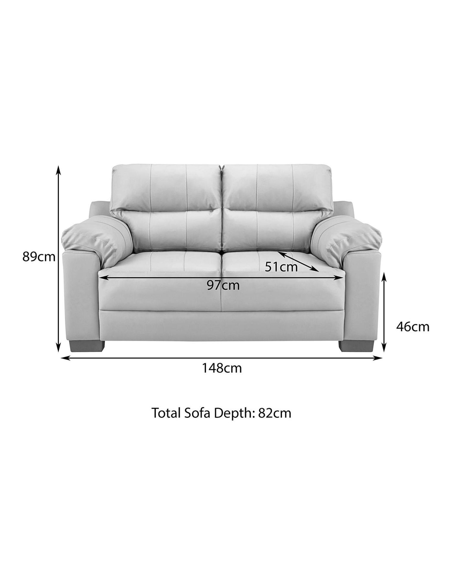 UNBOXED GREY LEATHER SOFA 2 SEATER WITH A CLEAN SLICE TO ONE OF THE CUSHION SEATSCondition