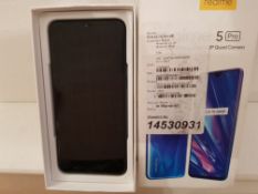 BOXED REALME 5 PRO PHONE IN BLUE (POWERS ON) RRP £209Condition ReportAppraisal Available on Request-