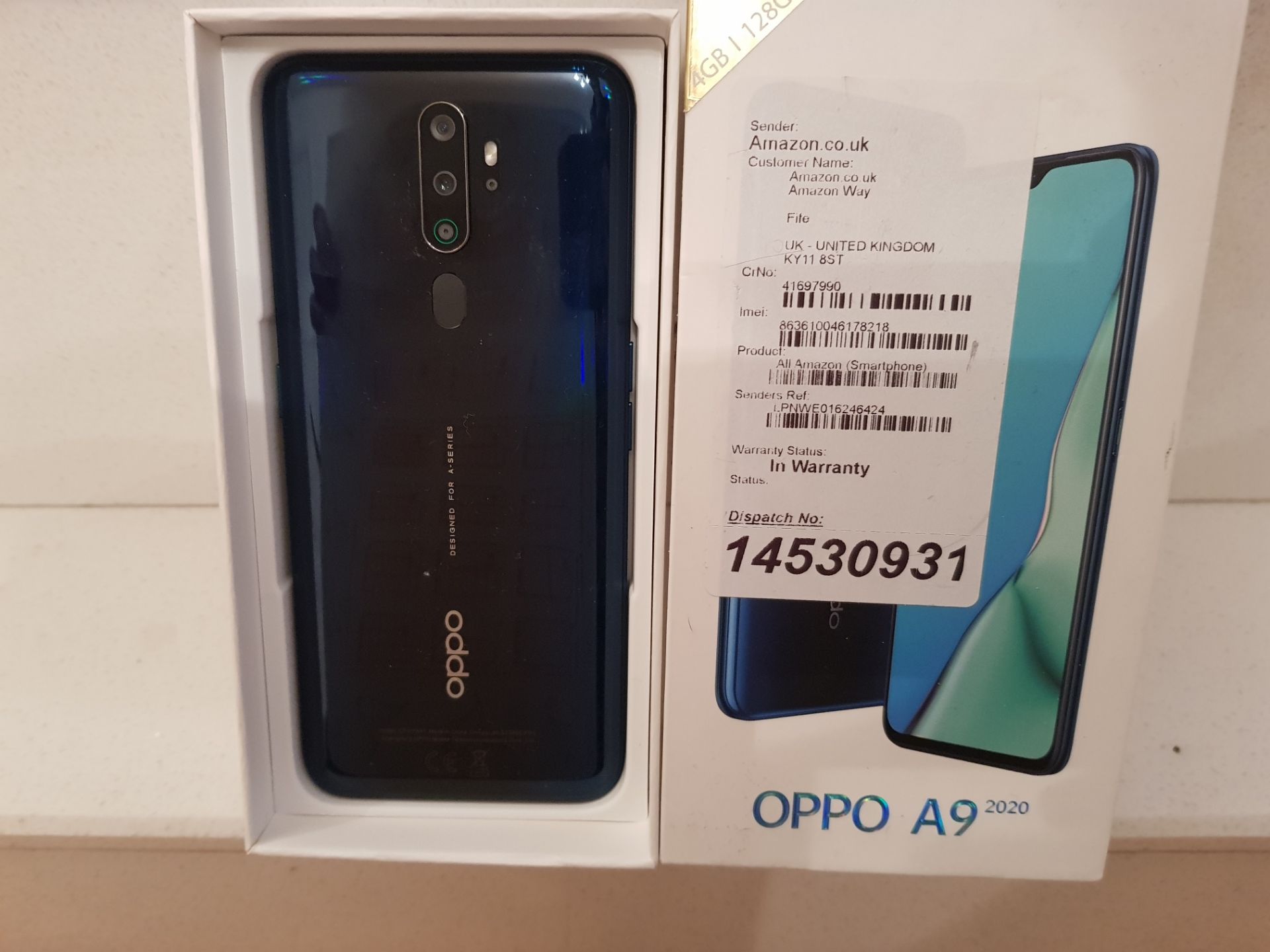 BOXED OPPO A9 2020 PHONE IN GREEN (POWERS ON) RRP £140Condition ReportAppraisal Available on