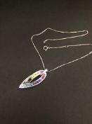 Platinum Necklace and Pending with Aqua Marine, Amethyst, Citrines and Rubies set in a Rainbow style