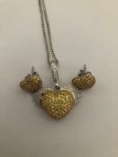 18 carat White Gold Theo Fennell Necklace & Earring set, Pave set with Diamonds & Yellow Sapphires