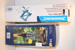 2X BOXED ITEMS TO INCLUDE SILVERLINE SCISSOR JACK & RAIN METER Condition ReportAppraisal Available
