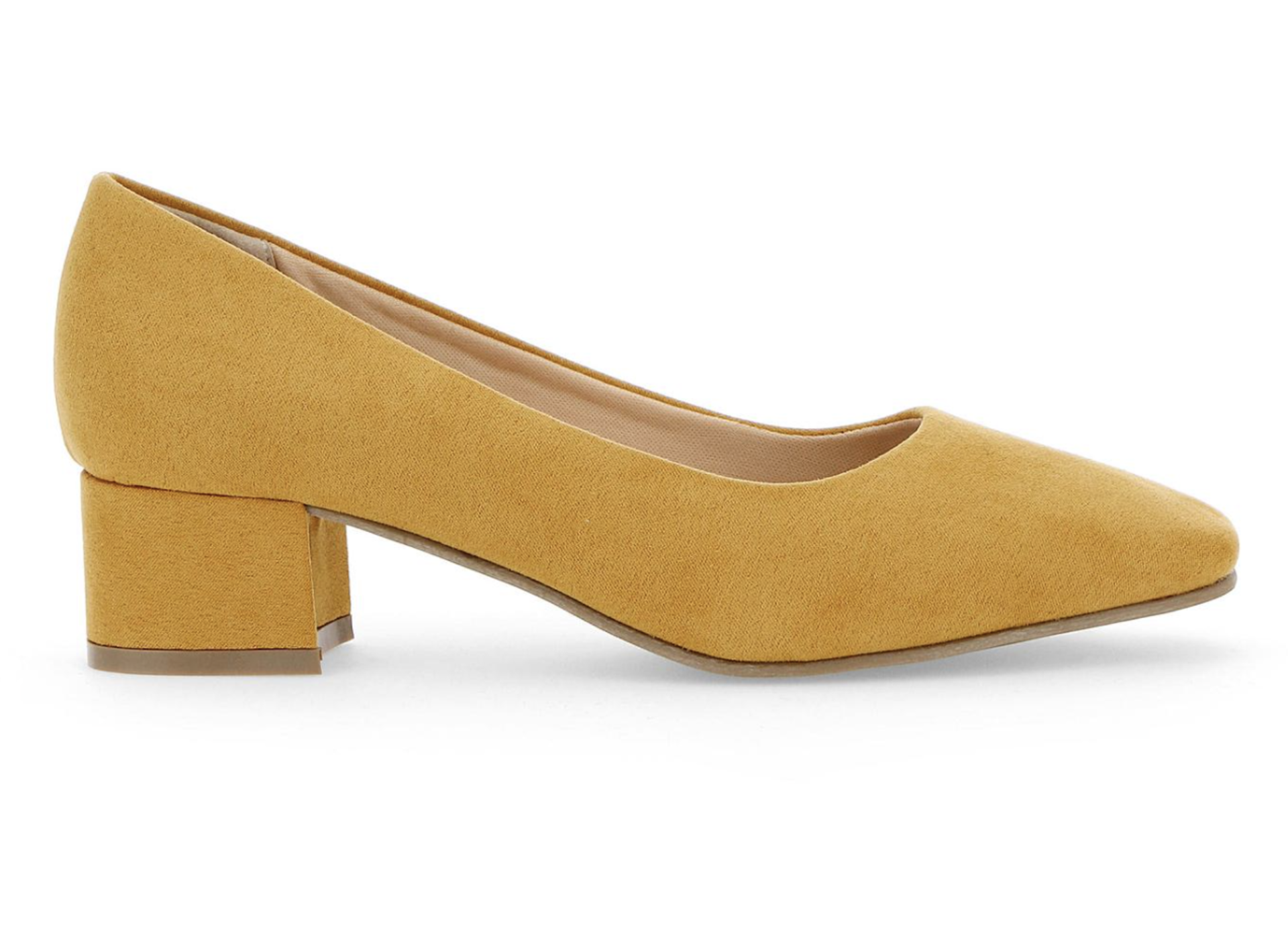 1 X UNBOXED YELLOW SUEDE LOW CHUNKY HEEL COURT SHOE SIZE 5 £35Condition ReportALL ITEMS ARE BRAND