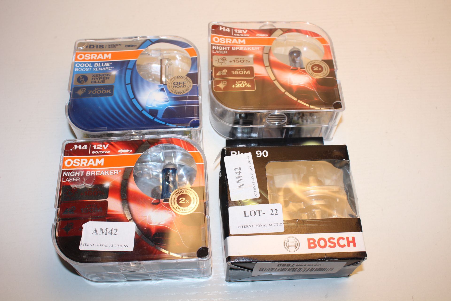 4XASSORTED BOXED LIGHTS BY OSRAM & BOSCH (IMAGE DEPICTS STOCK)Condition ReportAppraisal Available on