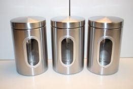 3X BOXED SET OF STORAGE CANISTERS IN BRUSHED STAINLESS STEEL (IMAGE DEPICTS STOCK)Condition