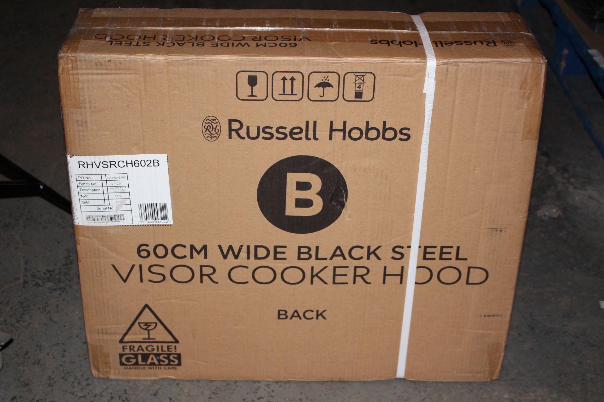 BOXED RUSSELL HOBBS 60CM WIDE BLACK STEEL VISOR COOKER HOOD MODEL: RHVSRCH602B RRP £65.00Condition - Image 2 of 2