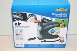 BOXED RING AIR COMPRESSOR 12V PRESET DIGITAL WITH LED LIGHT RRP £40.00Condition ReportAppraisal