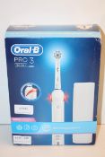 BOXED ORAL B PRO 3 POWERED BY BRAUN 3000 TOOTHBRUSH RRP £50.00Condition ReportAppraisal Available on