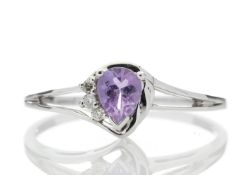 9ct White Gold Amethyst Pear Shaped Diamond Ring 0.03 Carats - Valued by GIE £905.00 - Three