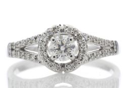 18ct White Gold Single Stone With Halo Setting Ring 0.54 Carats - Valued by AGI £3,218.00 - A