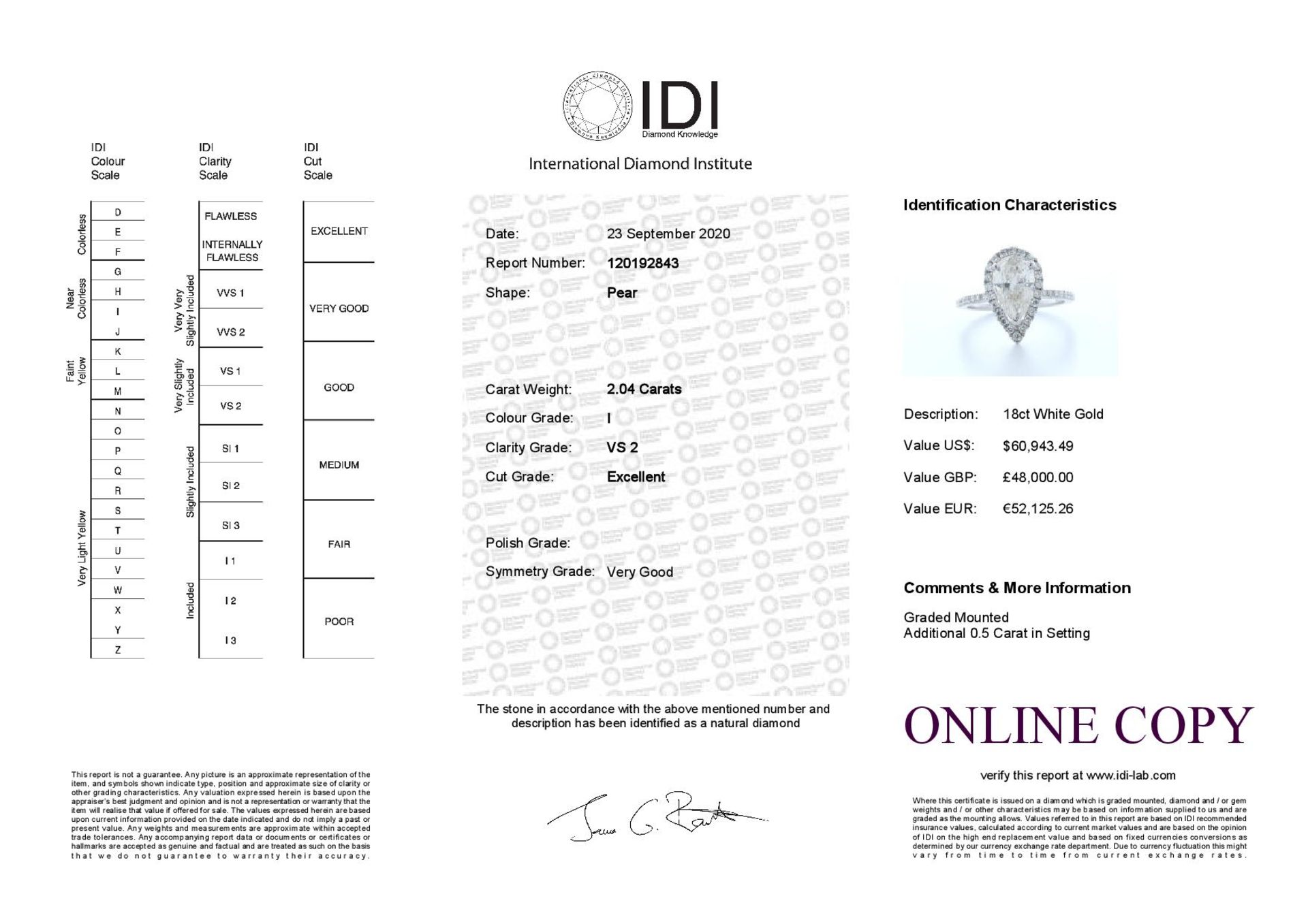 18ct White Gold Single Stone With Halo Setting Ring (2.04) 2.54 Carats - Valued by IDI £48,000. - Image 5 of 5