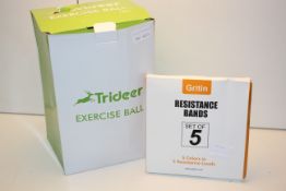 2X BOXED EXERCISE ITEMS TO INCLUDE GRITIN RESISTANCE BANDS & TRIDEER EXERCISE BALL Condition