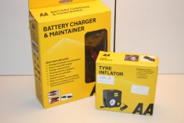 2X ASSORTED AA ITEMS TO INCLUDE BATTERY CHARGER & MAINTAINER + TYRE INFLATOR Condition