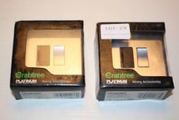 2X BOXED CRABTREE PLATINUM WIRING ACCESSORIES SWITCH S/STEEL EFFECT BLACK INTERIOR SWITCH COMBINED