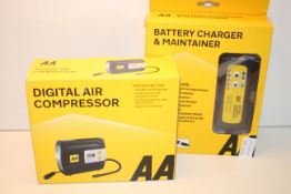 2X BOXED AA ITEMS TO INCLUDE DIGITAL AIR COMPRESSOR & BATTERY CHARGER & MAINTAINER (IKMAGE DEPICTS