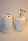 BOXED CERAMIC SOAP DISPENSER AND TOOTHBRUSH HOLDER Condition ReportAppraisal Available on Request-